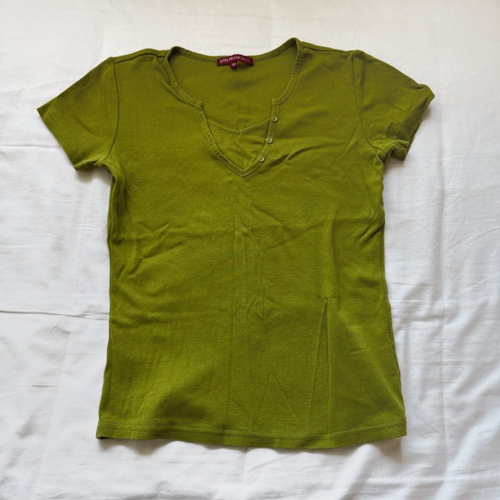 San Francisco Cute YellowGreen Layered Vintage Short Sleeve Baby Tee Shirt Top S